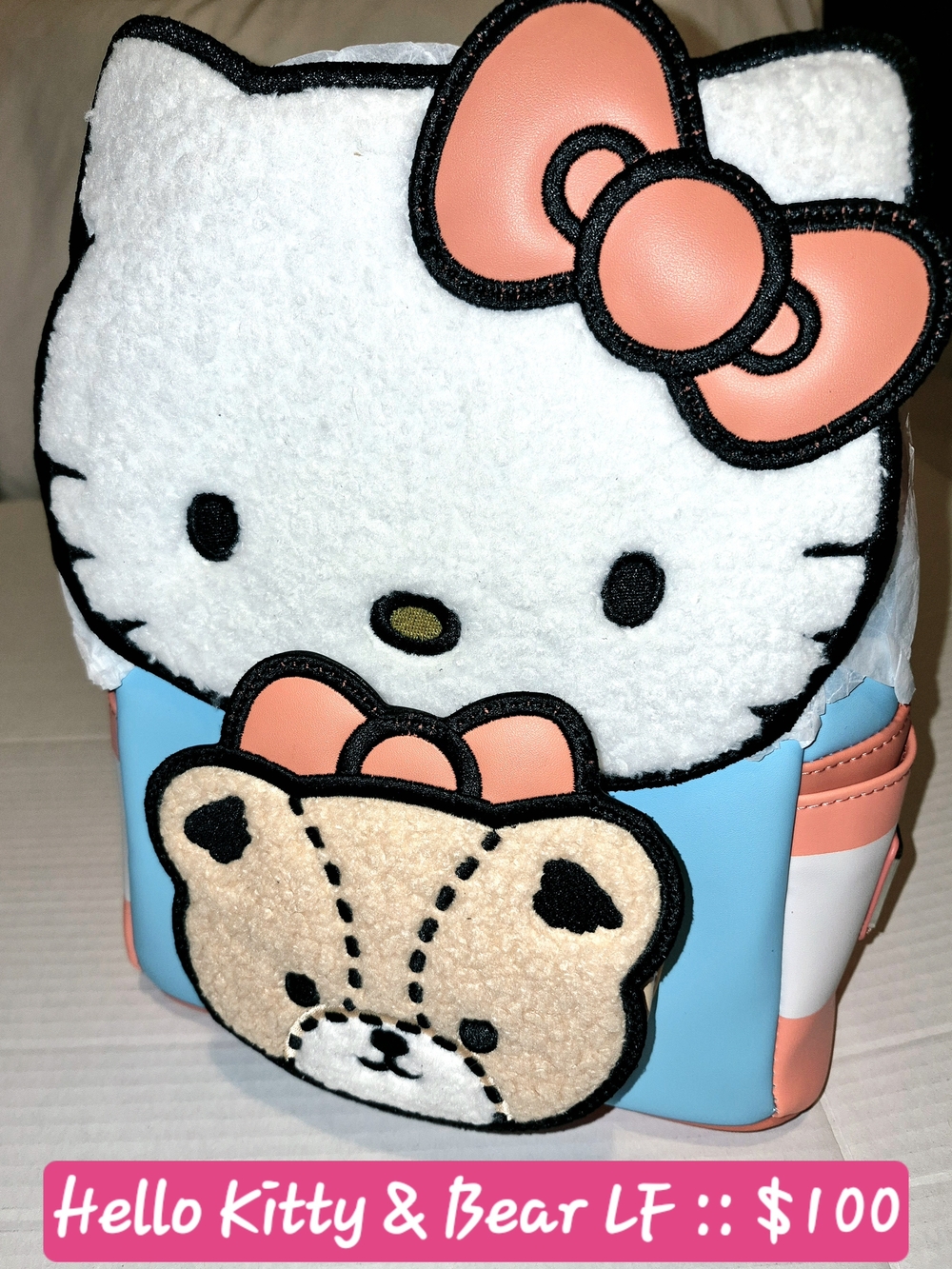 Hello Kitty Loungefly Mini BackPack - White, Coral Pink and Light Blue